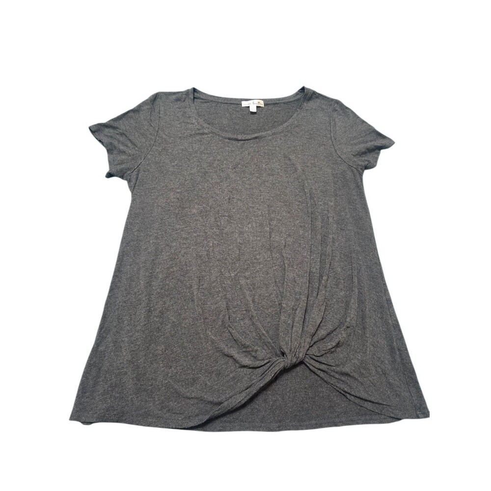 Nine Britton Twist Front Short Sleeve Knit Top Women's L Dark Gray A14.3